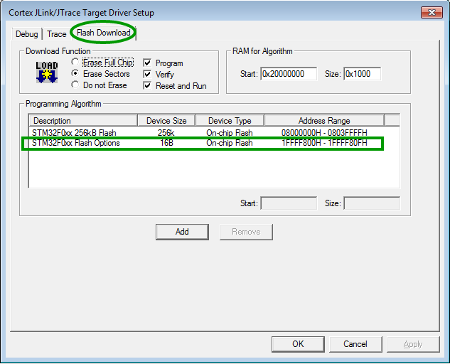 option bytes programming